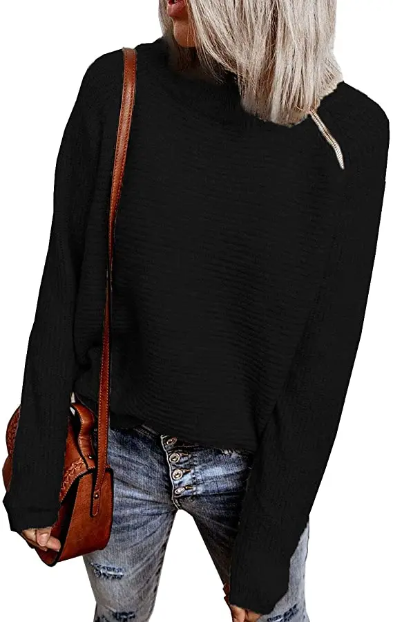 

Women's Turtleneck Oversized Sweaters Long Sleeve Winter Loose Chunky Knit Pullover Tops with Zip