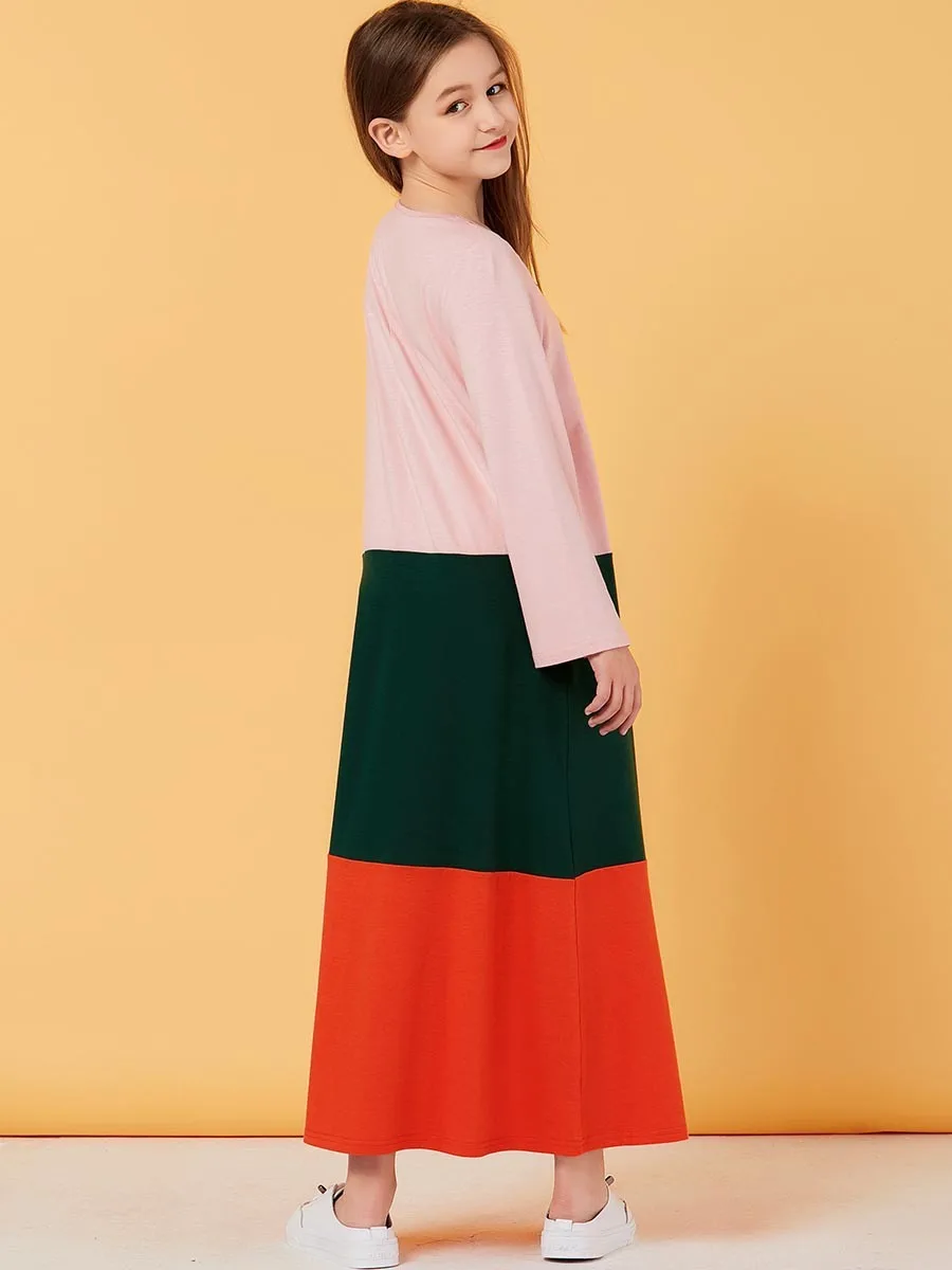 Мусульманская одежда для девочек разноцветное платье смешанных цветов с круглым