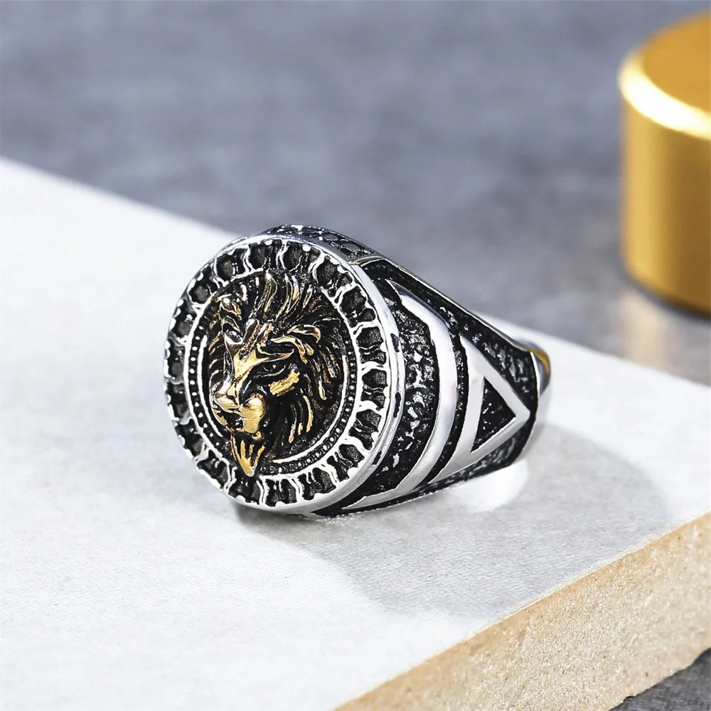

Vintage Men's Steel Color/Gold Lion King Ring For Men Boy Stainless Steel Biker Animal Ring Fashion Punk Hip Hop Jewelry