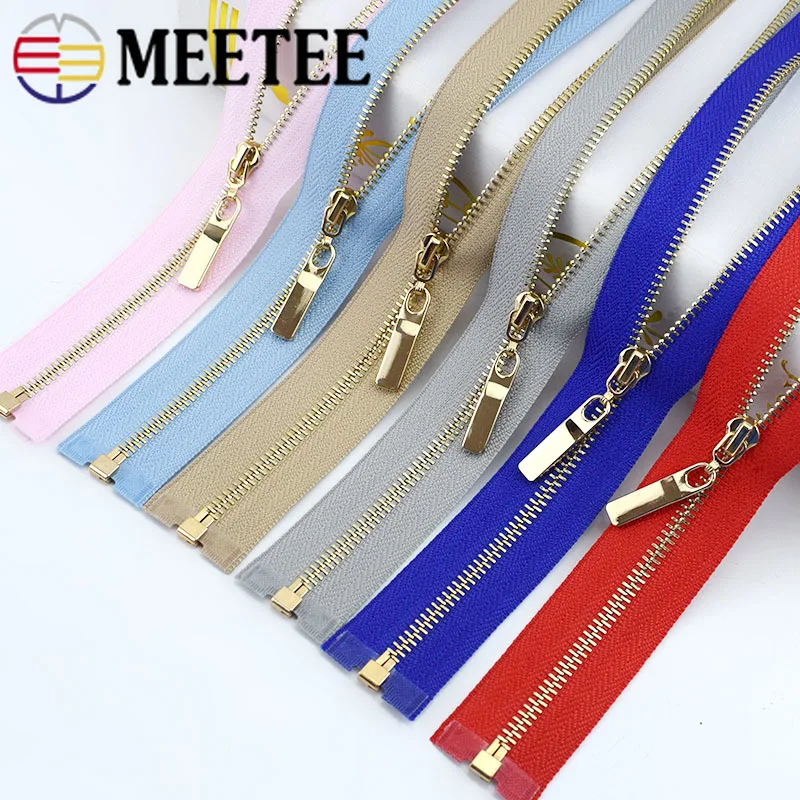 2/5 шт. Meetee 3 # Металлические молнии 40 70 см открытый конец золотые зубчики застежка