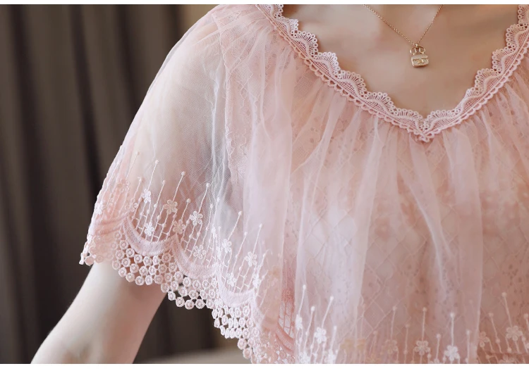 

women tops and blouses summer lace blouse shirt Fashion women blouses 2020 short sleeve lace top female blusa feminina 0788 30
