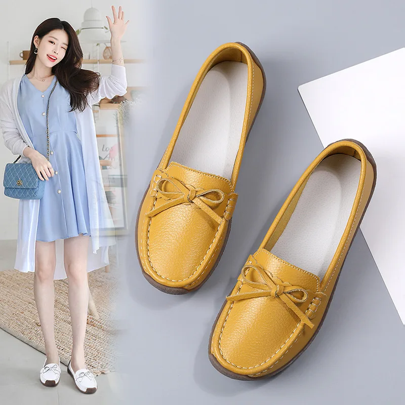 

2022 New leather women's shoes peas shoes flat casual single shoes female mother shoes snail shoes woman fashion shoes