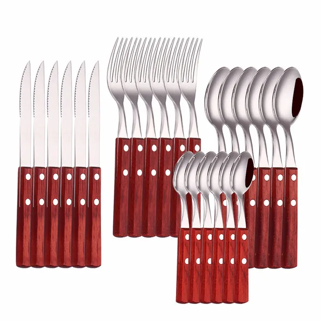 

24Pc/set 304 Stainless Steel Cutlery Set Western Food Cutlery Tableware Dinnerware Christmas Gift Forks Knives Spoons