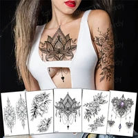 black realistic flower temporary tattoos sticker for women fake jewelry body art washable tattoo rose arm tatoos drawing sheet