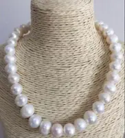 18" 11-12mm natural south sea white baroque pearl necklace yellow buckle