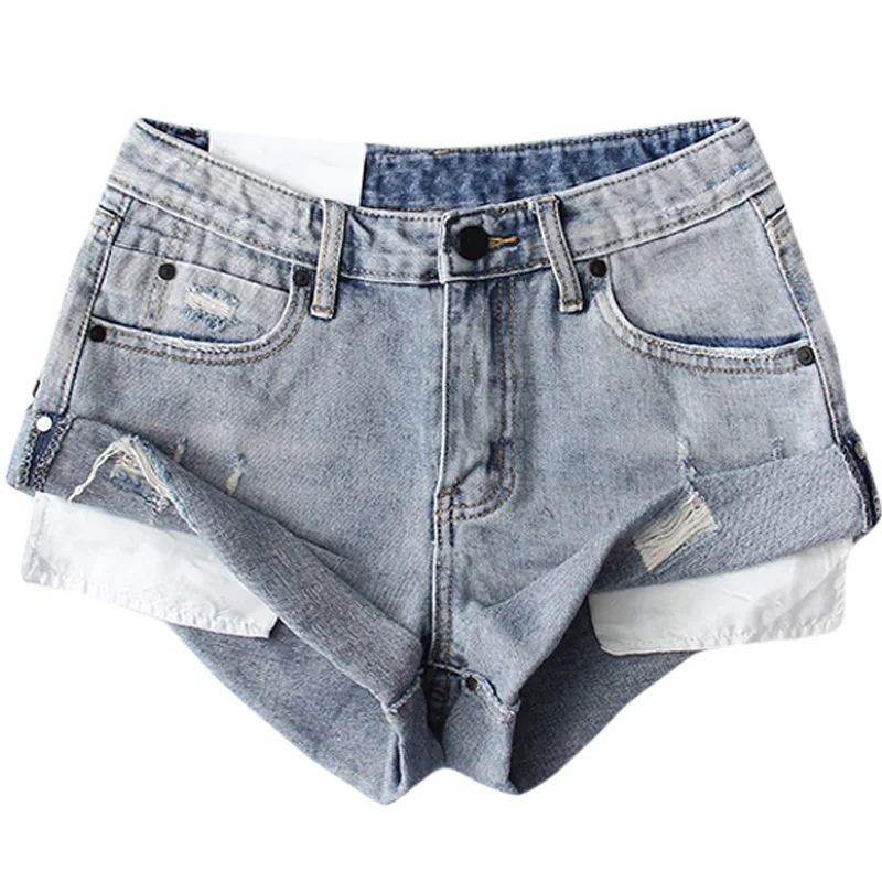 

High Waist Shorts Women's Summer 2019 New Flanging Denim Shorts Ins Retro Minority A- line Leggings Chic Hot Pants