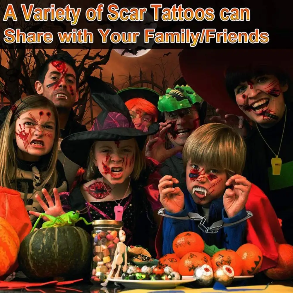 11pcs/set Halloween Temporary Tattoos Stickers Horror Scars Makeup Props Art Tattoo Scary Blood Realistic Sticker - купить по