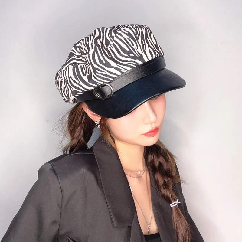 

Women Ivy Beret Cap Vintage Zebra Striped Animal Patterns Leisure Octagonal Painter Newsboy Hat Artist Painter Caps