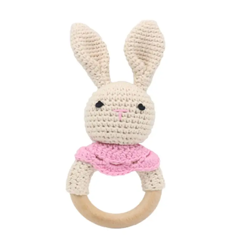 Anillo de madera de ganchillo para beb&eacute;, mordedor de Animal, sonajero para masticar, dentici&oacute;n, chupete de lactancia, accesorio de juguete infantil-3