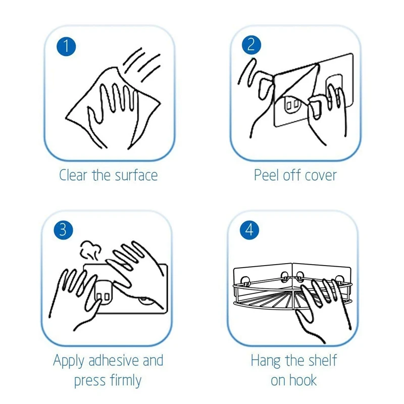 

Adhesive Corner Bathroom Shelf Storage Wall Mounted Shower Caddy Shelf Organizer for Kitchen Toilet Stainless Steel No Drilling