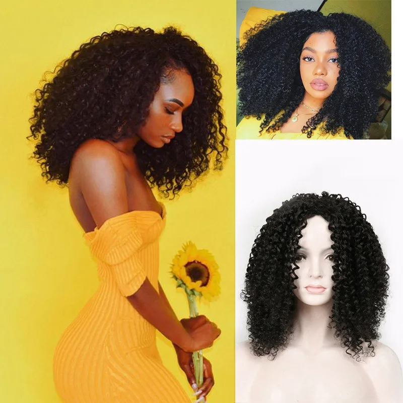

Kinky Curly Wigs for Black Women Short Curly Black Shoudler Length Synthetic Heat Resistant Wig for Women Daily Party Use