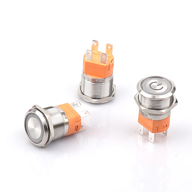 Мощный водонепроницаемый IP67 кнопочный переключатель со светодиодом 22 мм 15 А 12 В 24