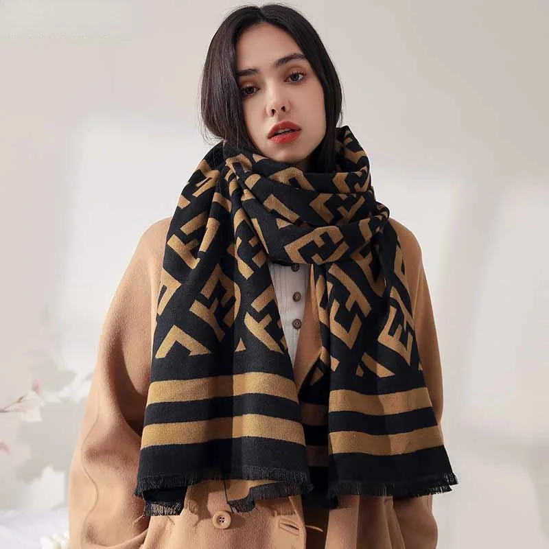 

2021 Fashion brand cashmere women Geometr scarf winter warm shawl wrap bandana pashmina long tassel female foulard thick blanket