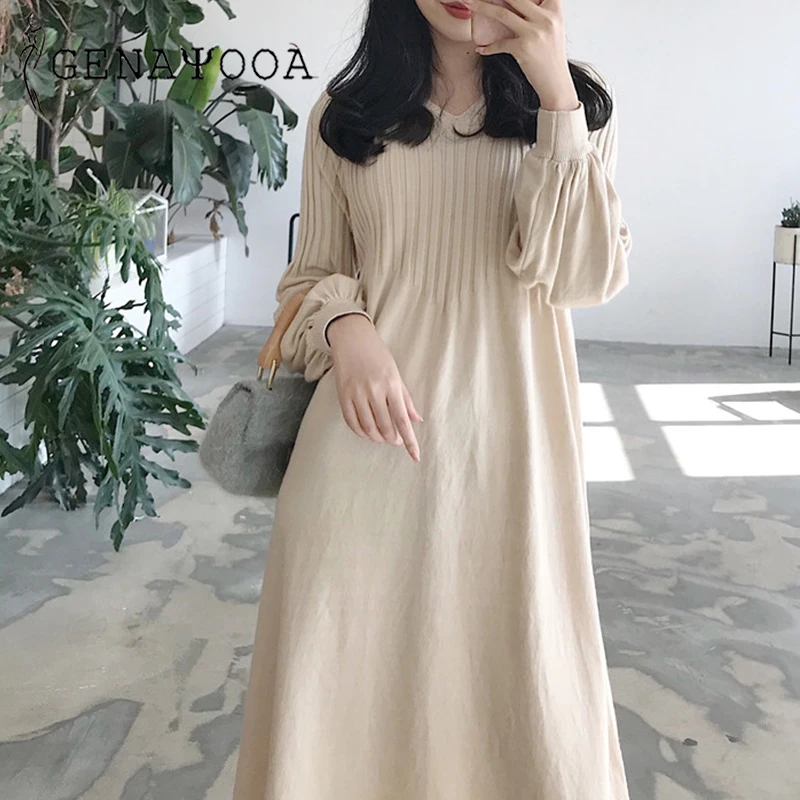 Genayooa женский зимний свитер трикотажные длинные платья Тонкий эластичный v