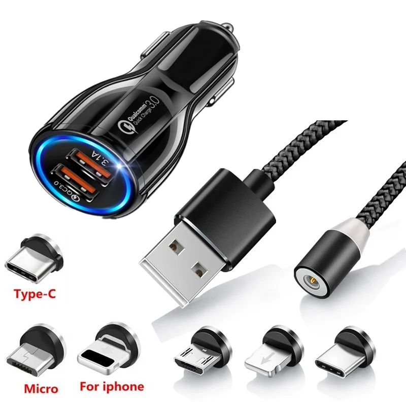 QC 3 0 быстрое автомобильное зарядное устройство магнитный Micro USB кабель для Samsung A50