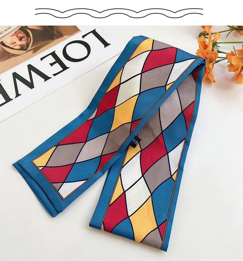 

Female Silk Neck Scarf Women Print Bow Satin Long Ribbon Fairy Hair Scarves Foulard Head Band Shawls Girl Hair Ornament Hijab