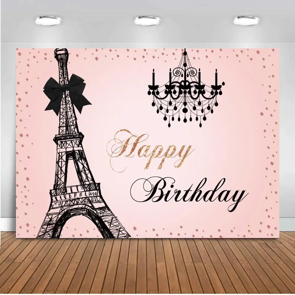 

Drawing Eiffel Tower Chandelier Happy Birthday Background For Decor Adult Anniversary Party Light Pink Backdrops Photography