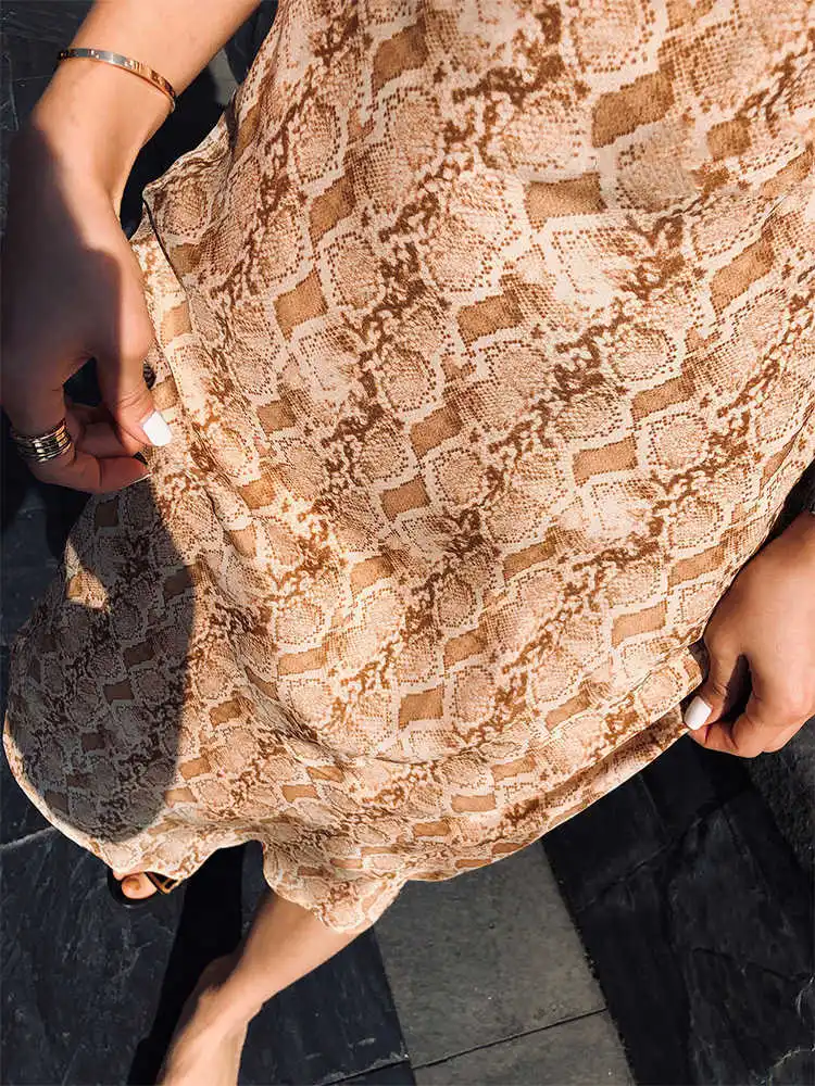 

Women Silk 100% Snake Pattern Sleeveless Spaghetti Strap Midi Casual Dress - 2020 Latest Ladies Fashion Long Dress