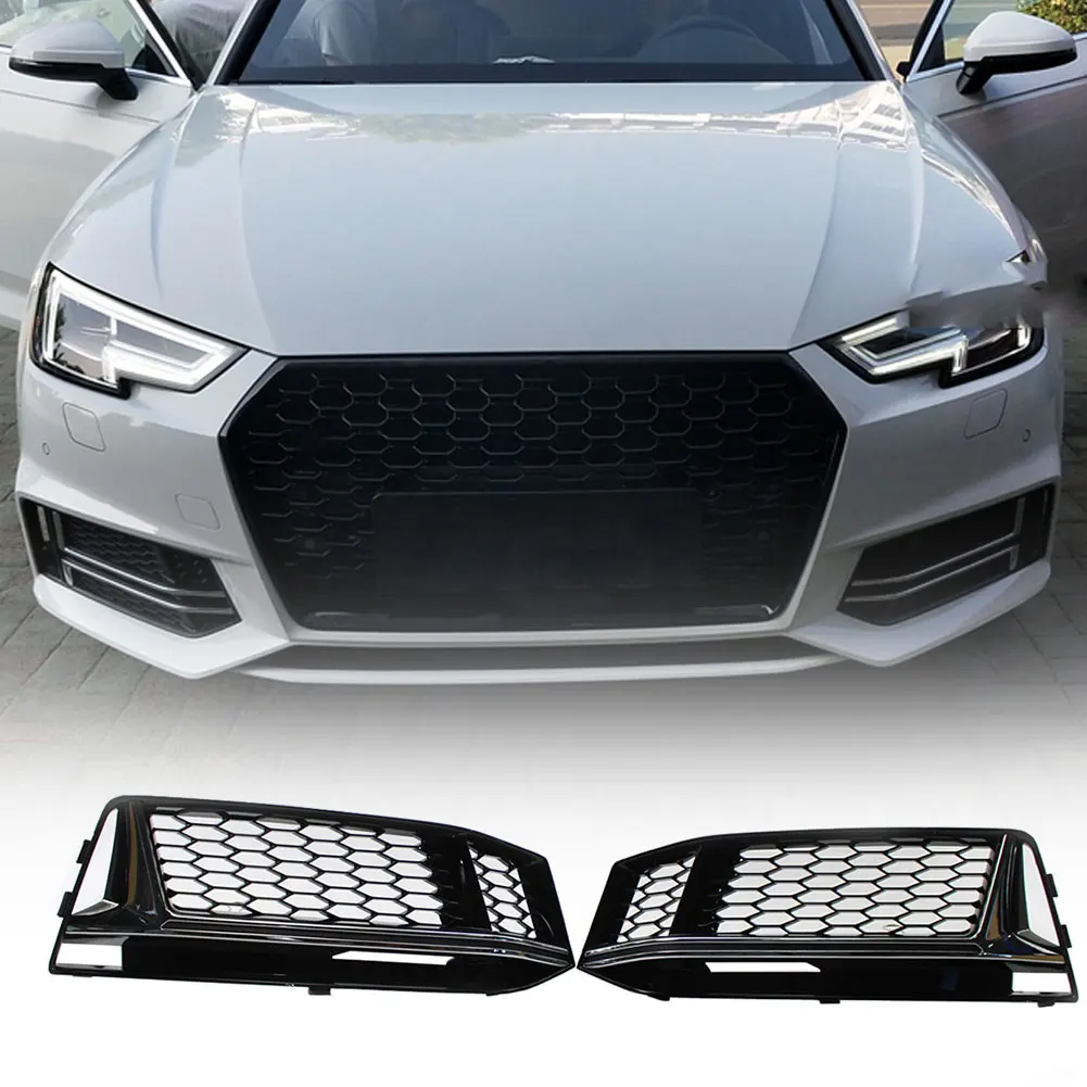 

ABS Plastic Honeycomb Front Bumper Fog Lamp Grille Suitable for AUDI S4 A4 B9 S-Line 16-18 Grille Chrome Plated 47x15.8x6.5cm