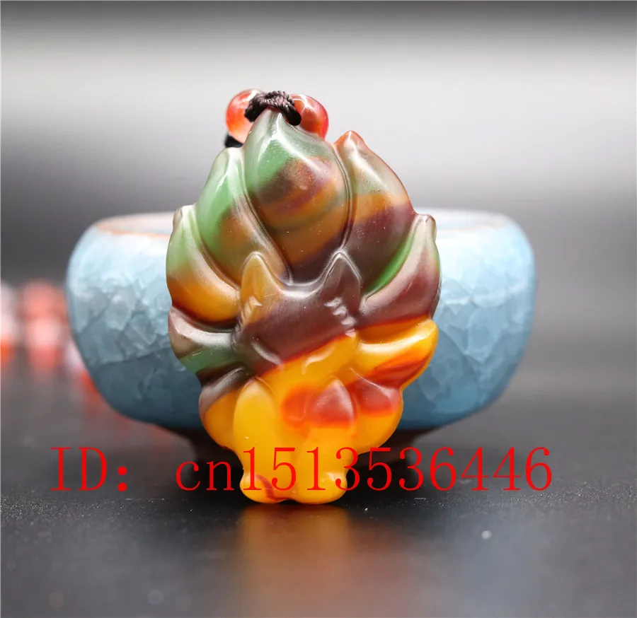 Китайский Цветной кулон с нефритовой лисой ювелирное изделие ручная работа