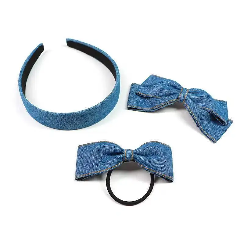 

Cute Denim Bow-knot Hair Accessory Set Girl's Lovely Hair Accessories Scrunchie Rubber Rope Headwear Knot Hairband Headband for