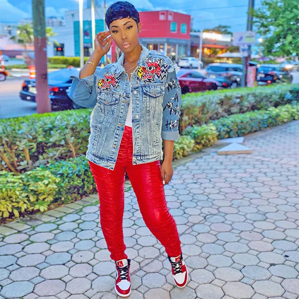 Джинсовая куртка в стиле Харадзюку Повседневная Уличная одежда из денима с