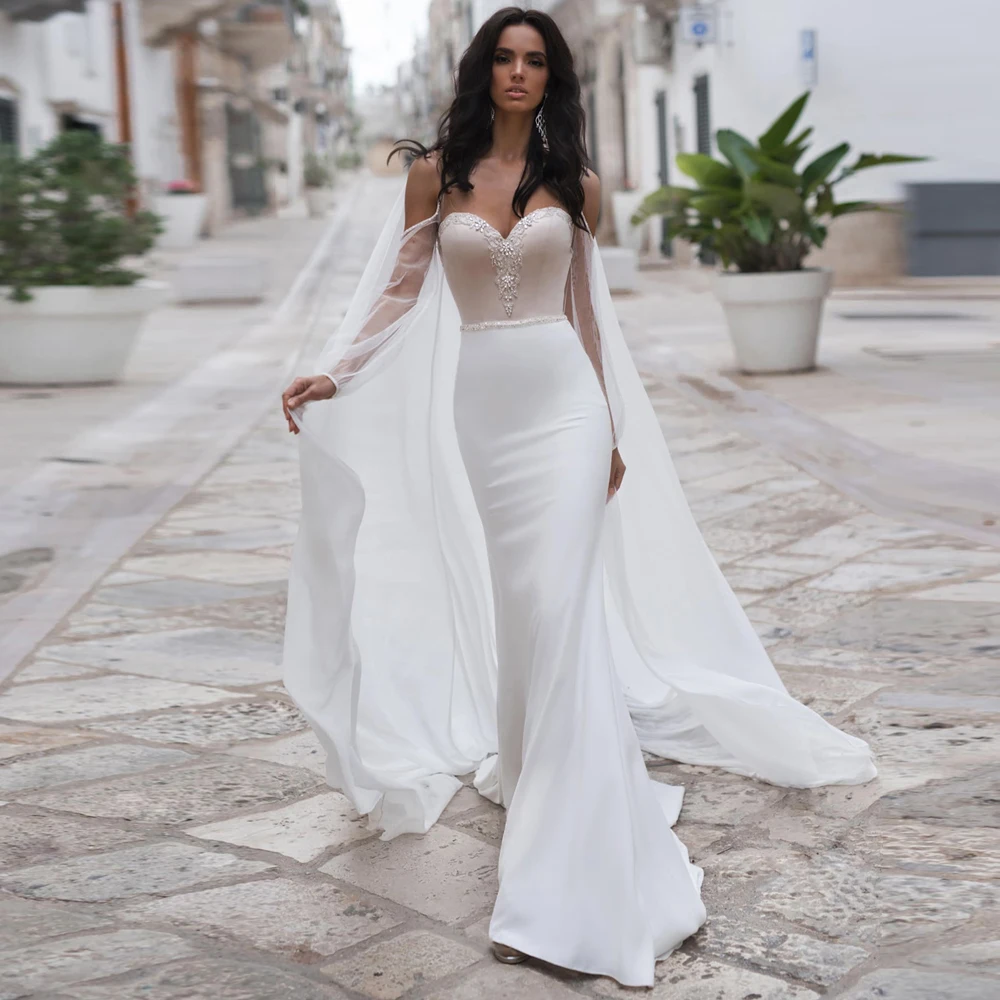 Женское шифоновое свадебное платье-русалка, элегантное шифоновое платье по индивидуальному заказу, с вырезом, 2021