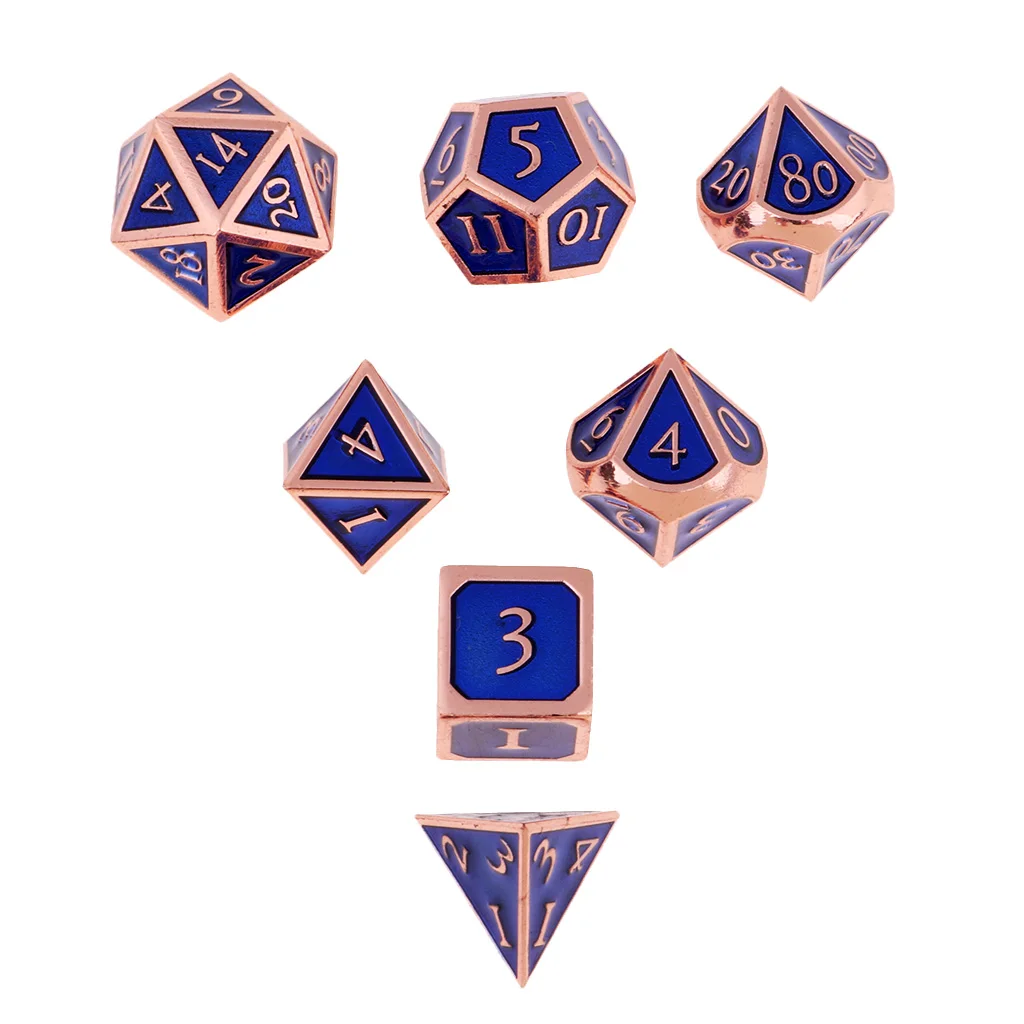 Многогранная металлическая игральная кость набор из 7 шт D4 D6 D8 D10 D12 D20 настольные