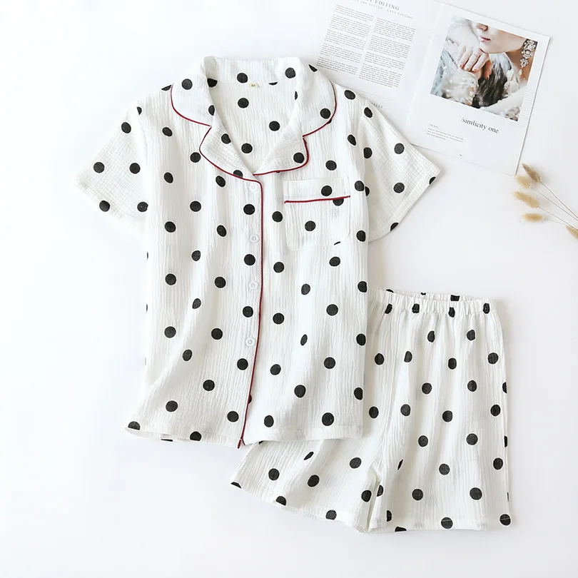 Корейская Милая Хлопковая пижама в горошек женская летняя одежда для сна женский