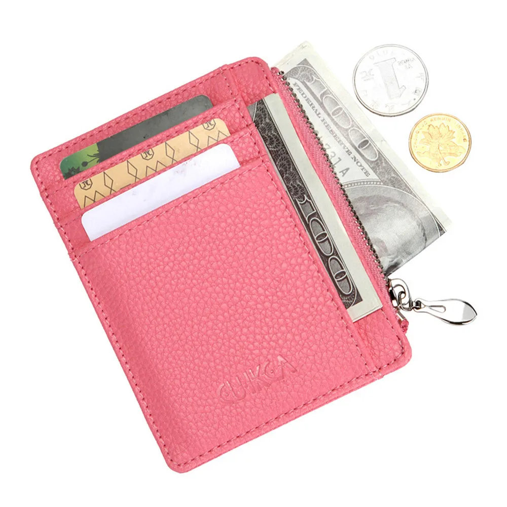 

5 Color Unisex Pu Leather Mini Small Wallets Zipper Coin Purse Pouch Credit Bank Card Case Holder Pu Leather Wallet Case
