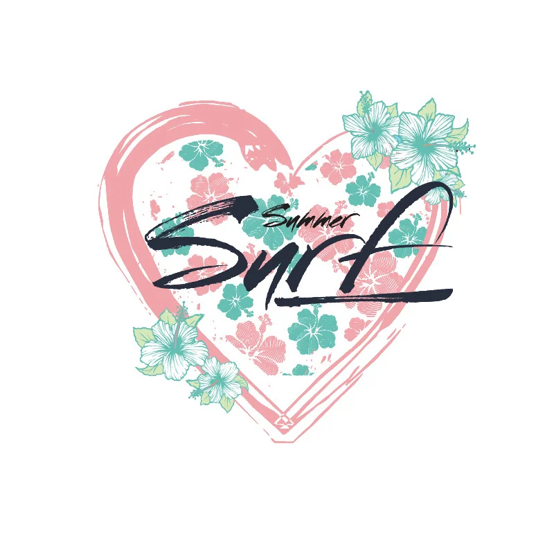 

Popular Women's T-shirts And Sweatshirts Printed Pink Hearts Flower Pattern On The Chest Heat Transfer Iron On Patches Washable