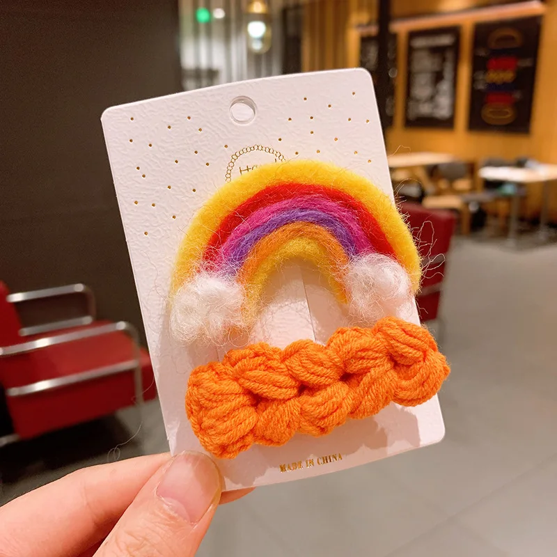 

Wholesale 10Sets Fashion Cute Felt Rainbow Hairpins Cartoon Knitting Hair Clips Princess Headwear Boutique Hair Accessories