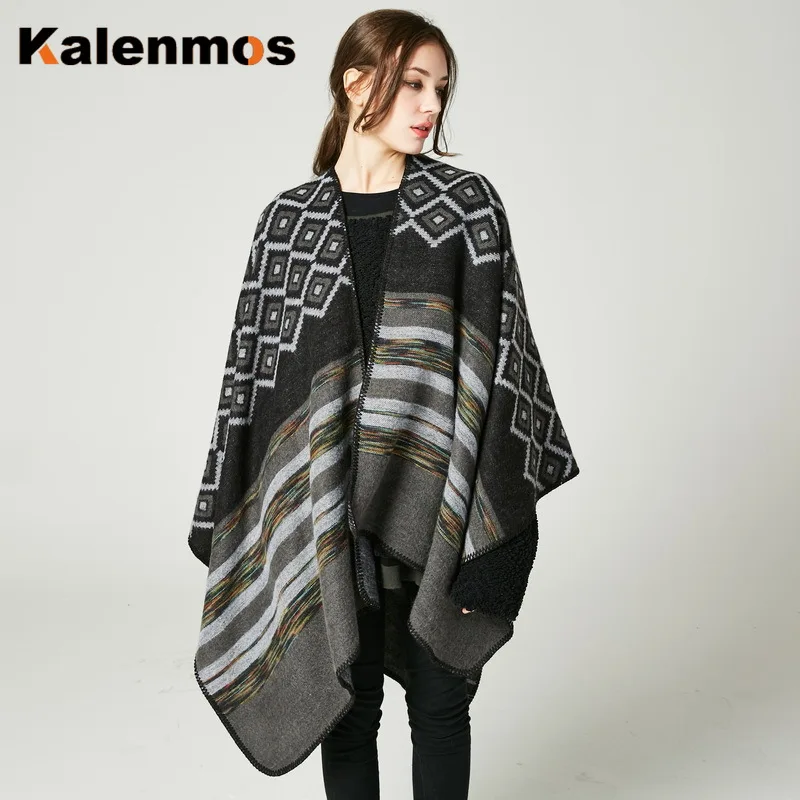 

Cloak Poncho Scarf Women Geometric Travel Shawl Imitation Cashmere Capes National Wind Fork Cloaks Wraps Pashmina Autumn Winter