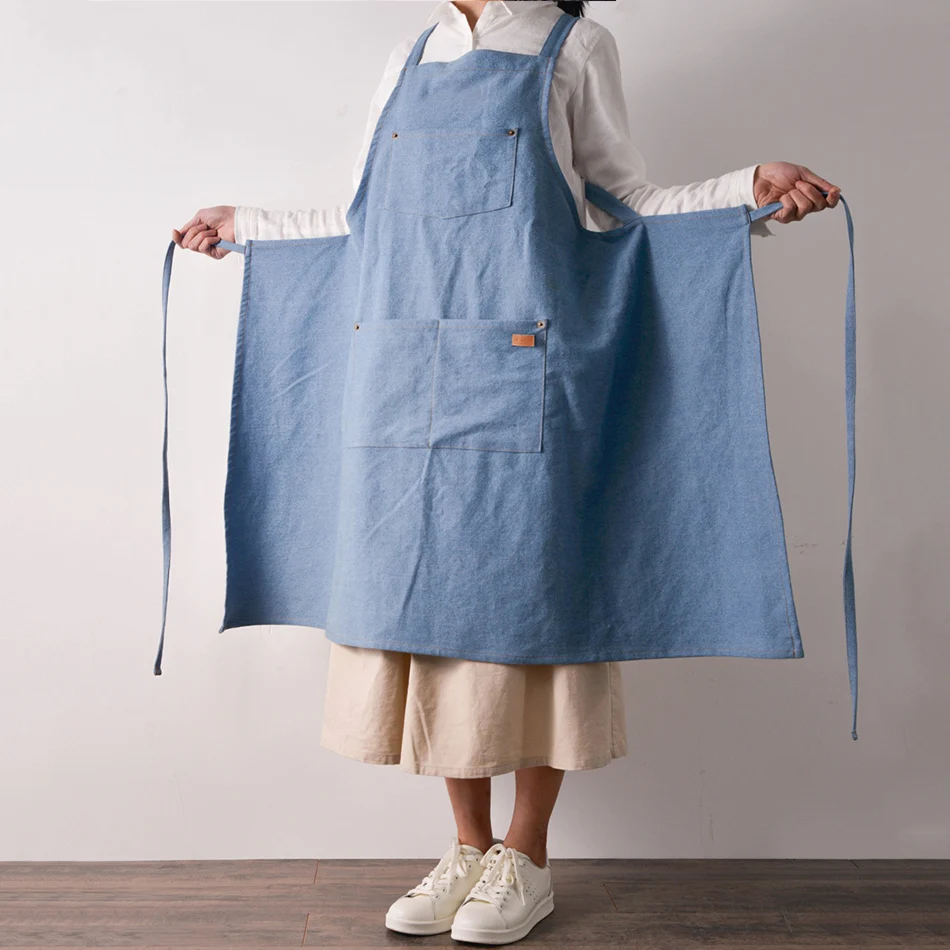 

Nordic Style Cowboy Korean Aprons,for Women Gardening Coffee Cooking Baking Restaurant Apron, Blue Colors,Christmas Kitchen