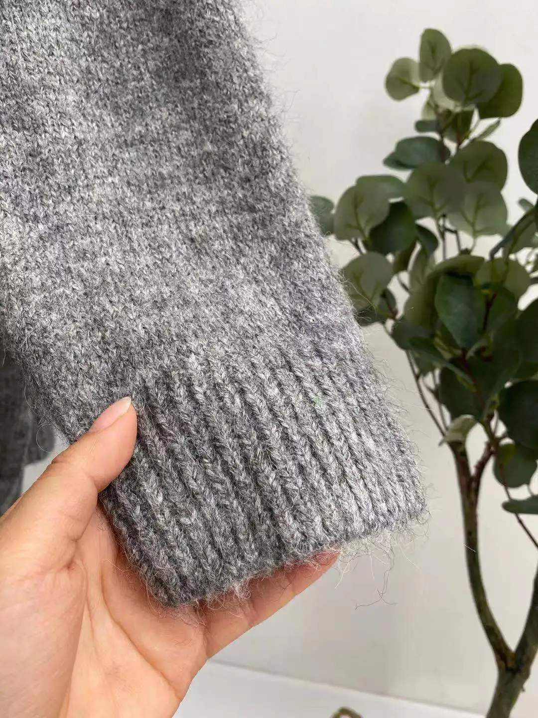 

Gray Thick Wool Autumn and Winter Loose V-neck Mohair Sweater Coat Women Cardigan