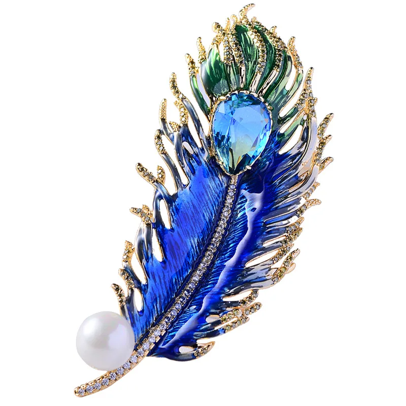 

Han edition spring fashion new atmosphere imitation pearl brooches malachite green drip feather brooch garment accessories