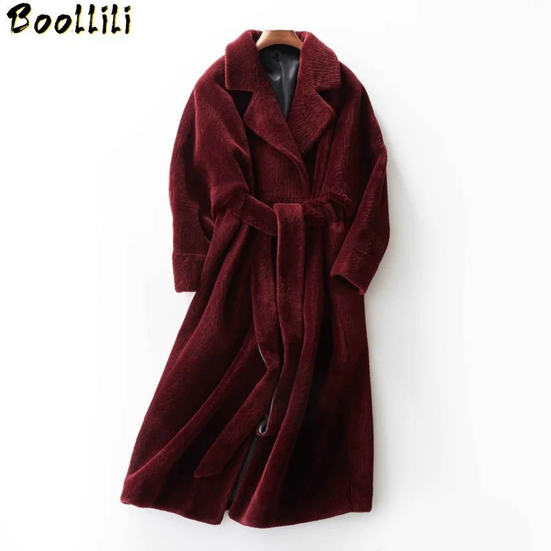 Женское пальто с мехом Boollili длинное зимнее теплое из овечьей шерсти casaco feminino |