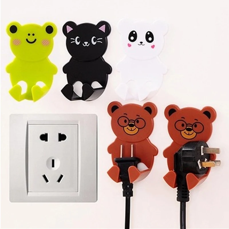 

2pcs/set Home Office Hanger Plug Bracket Organizer Wall Powerful Adhesive Plastic Socket Power Cord Storage Rack Shelf Holder
