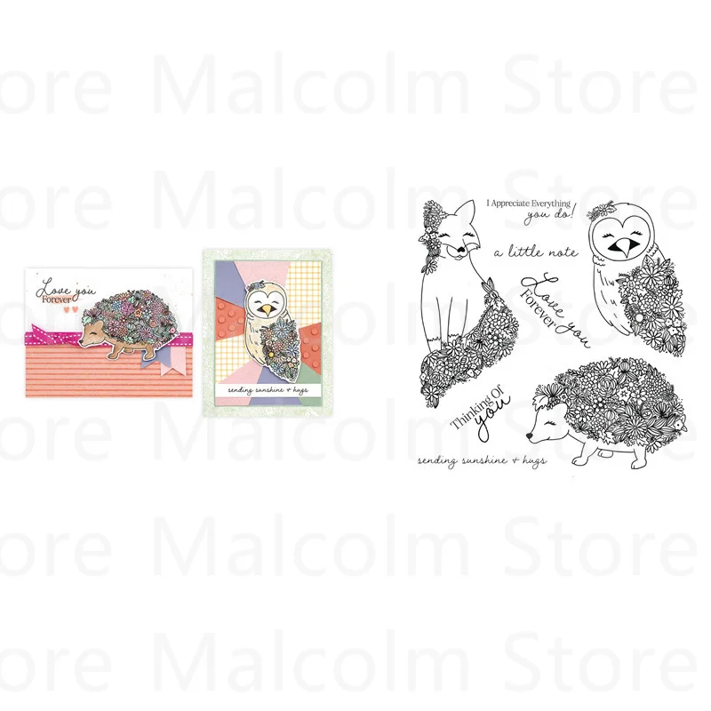 

Halloween Owl Fox Hedgehog Animal Metal Cutting Dies And Clear Stamps For Embossing Template Greeting Handmade DIY 2021 New