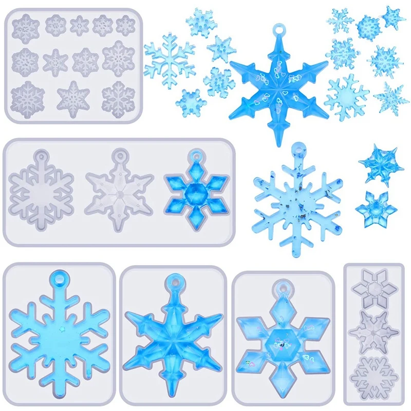 

6 Pieces Snowflake Resin Molds DIY Silicone Casting Soap Mold Epoxy Resin Mould for DIY Crafts Necklace Earrings