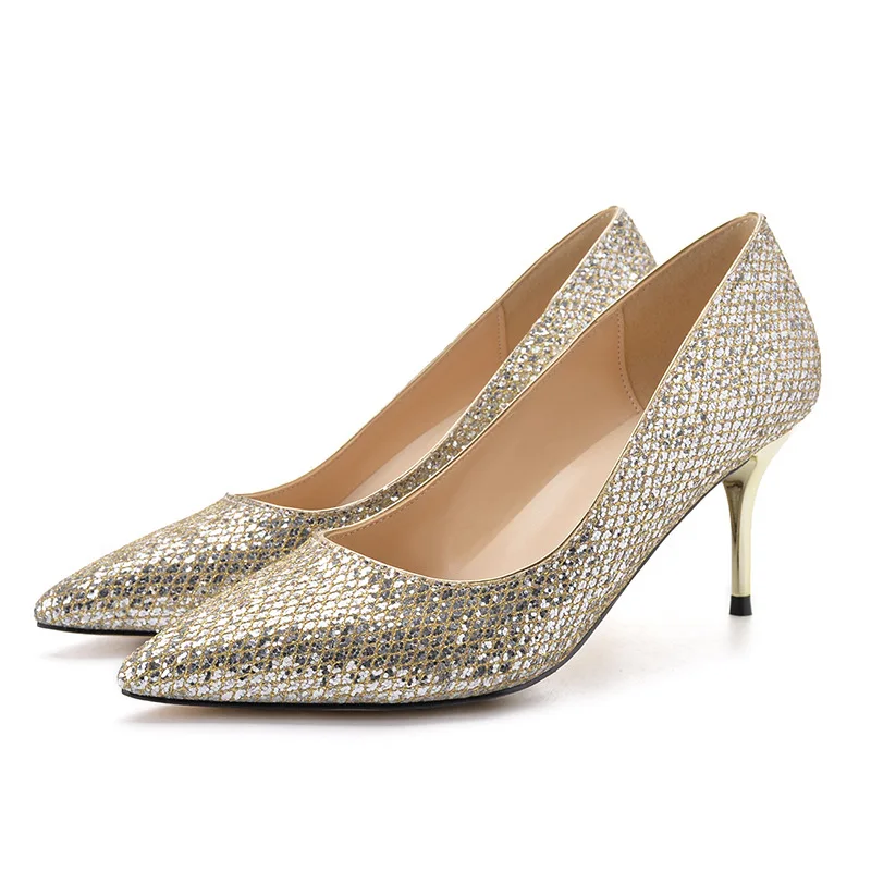 

Туфли женские универсальные на высоком каблуке, заостренный носок, блестки, модные свадебные туфли для банкета, классические туфли