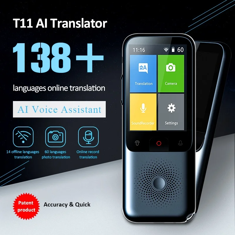 2.4inch T11 Smart Translator 2+32G Touch Screen Real-Time Voice Photo 138 Languages Translation Portable Offline Tradutor Travel