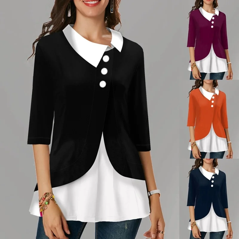 Wisalo осень зима S 5XL размера плюс женские футболки Новые лацканы три четверти рукав