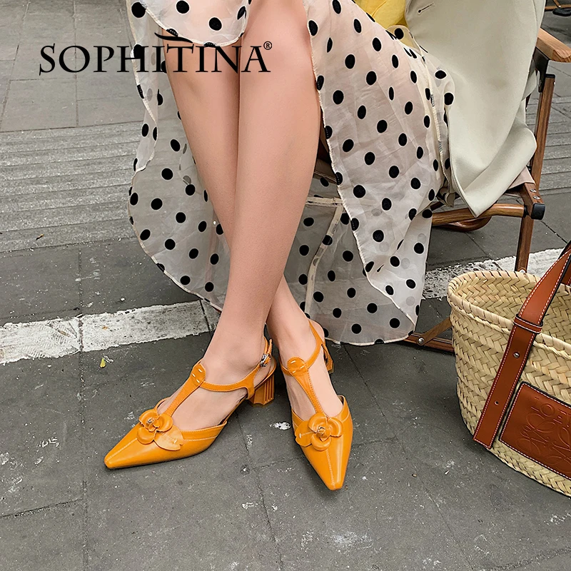 

Женские босоножки из натуральной кожи SOPHITINA, стильные сандалии с острым носком, на необычном каблуке, лето 2021