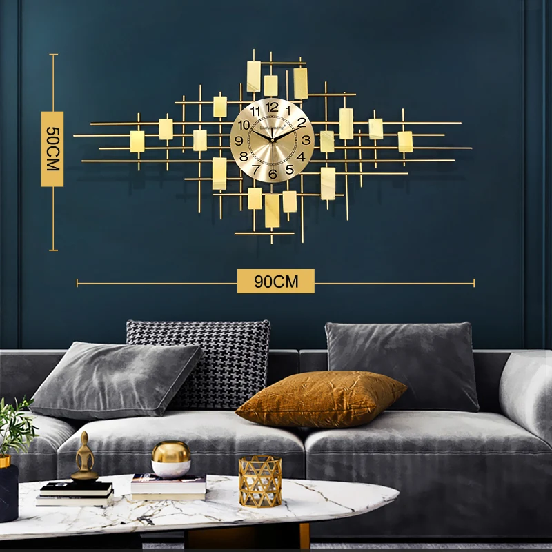 

Modern Design Silent Wall Clock Living Room Metal Luxury Mechanism Digital Wall Clock Large Gold Reloj Pared Home Decor BE50WC