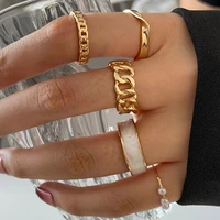 fashion chain knuckle ring set for women bohemian pearl geometric gold color finger rings girls trendy party jewelry