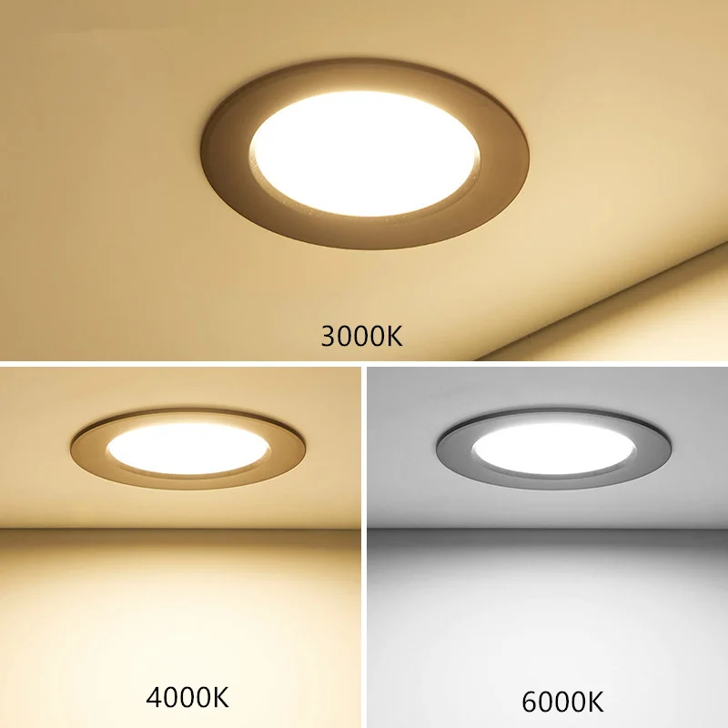 Lámpara de techo de foco LED COB regulable, AC85-265V, 5w7w9w12w15w, empotrada de aluminio, panel de luz led redondo, iluminación interior