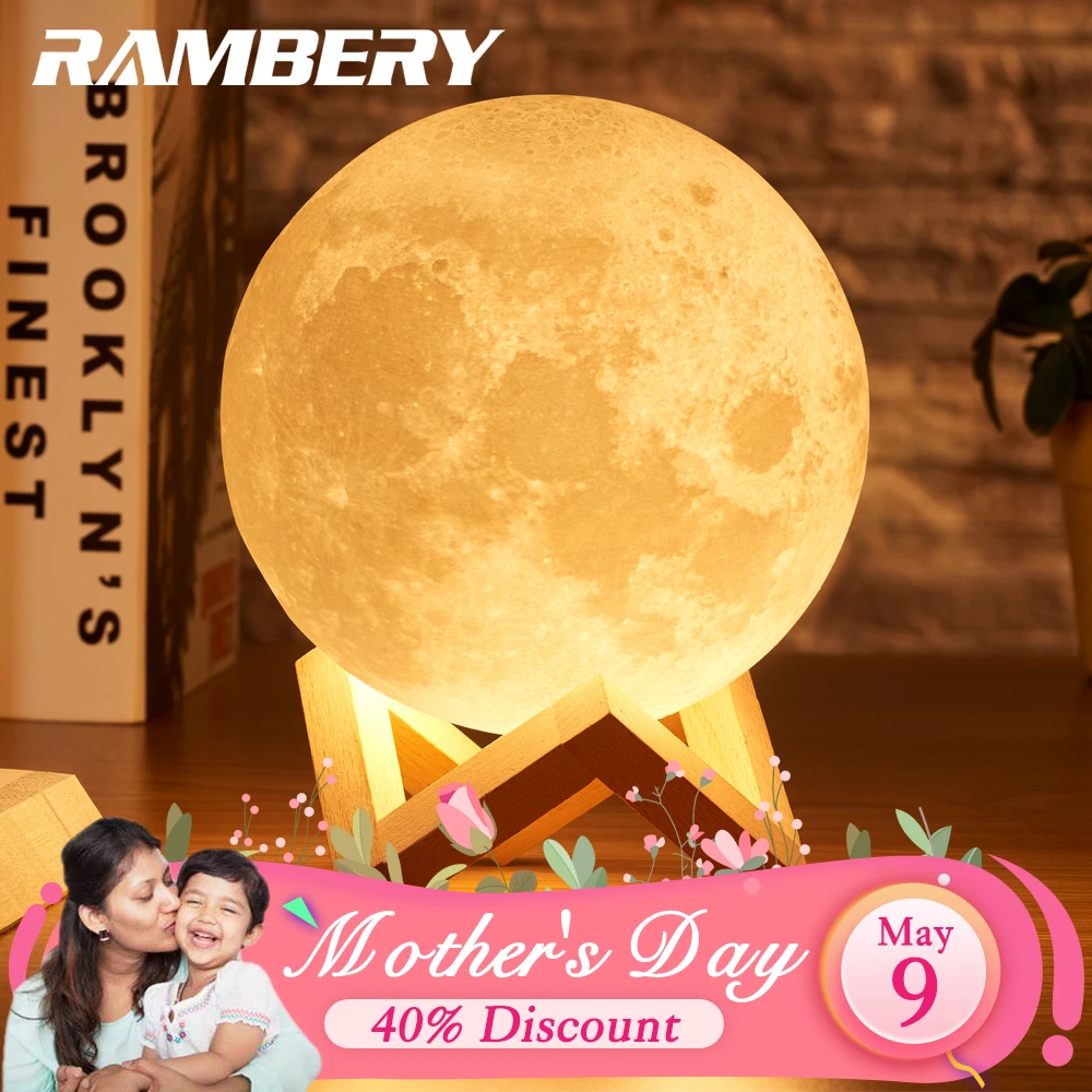 Настольная лампа Rambery moon, светодиодная с 3D-принтом, перезаряжаемая, с 16 цветовыми вариантами