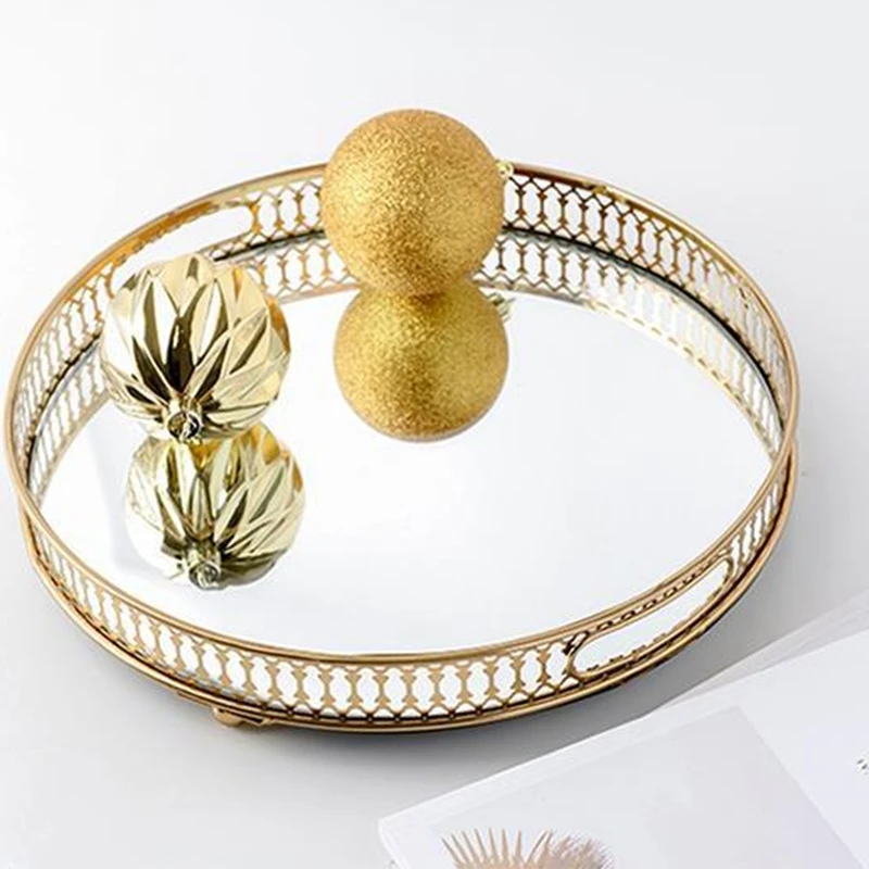 

Storage Plate, Mirror Bottom Tray, Living Room Light Luxury Decoration Plate, Fruit Plate, Round Shape