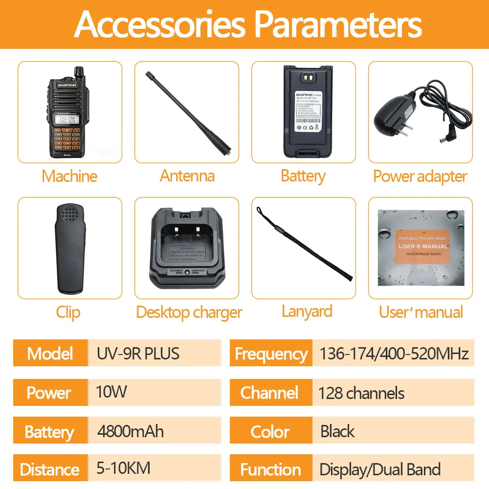 Baofeng UV 9R плюс IP68 Водонепроницаемый иди и болтай Walkie Talkie 10 Вт с радиусом действия км